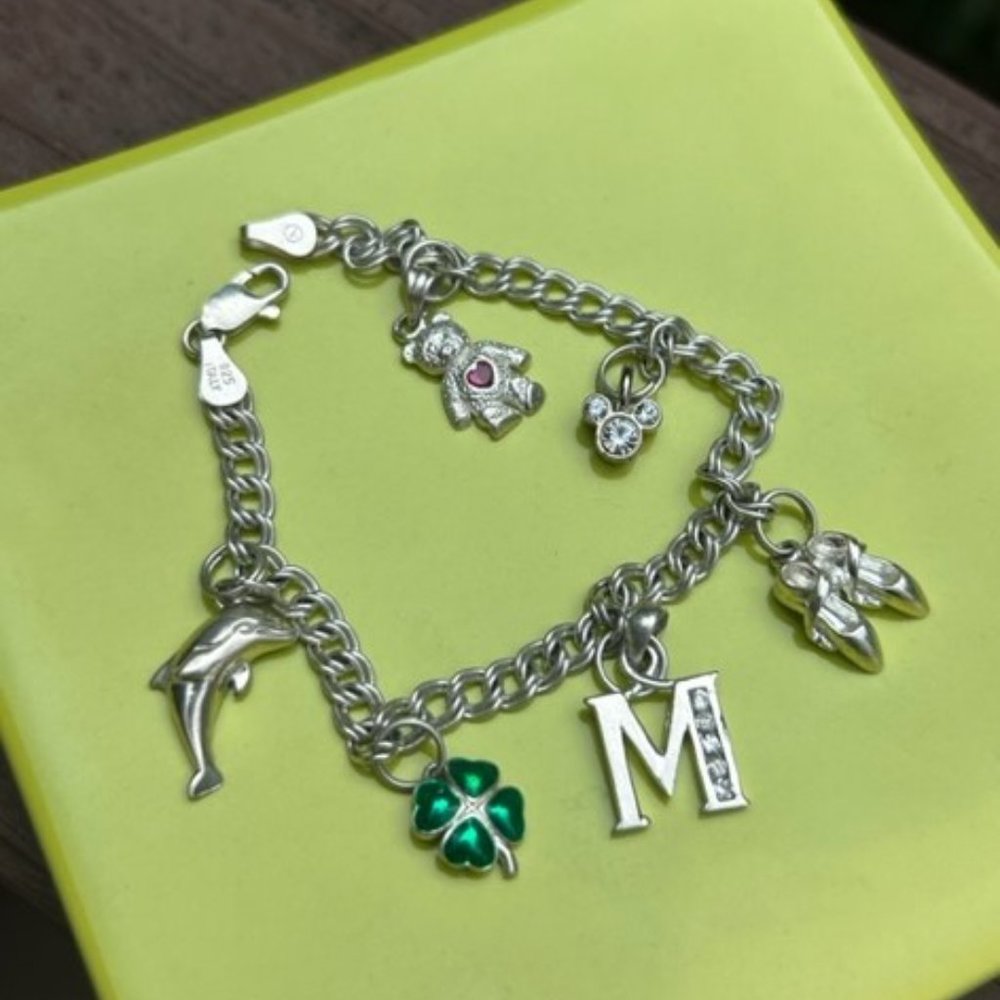 VTG Sterling Silver 6-Piece Charm BRACELET - Picture 6 of 9